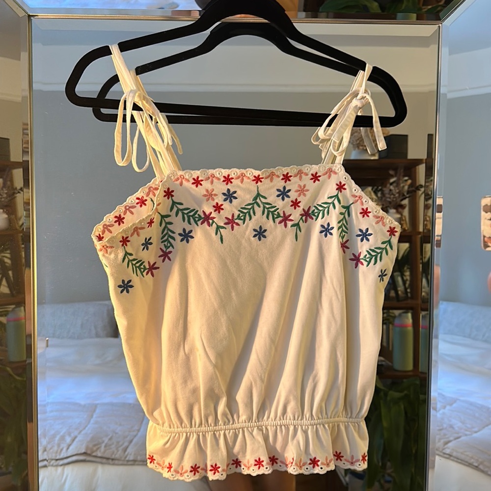 & other stories Tank Top with Tie Straps & stitched flower detailing